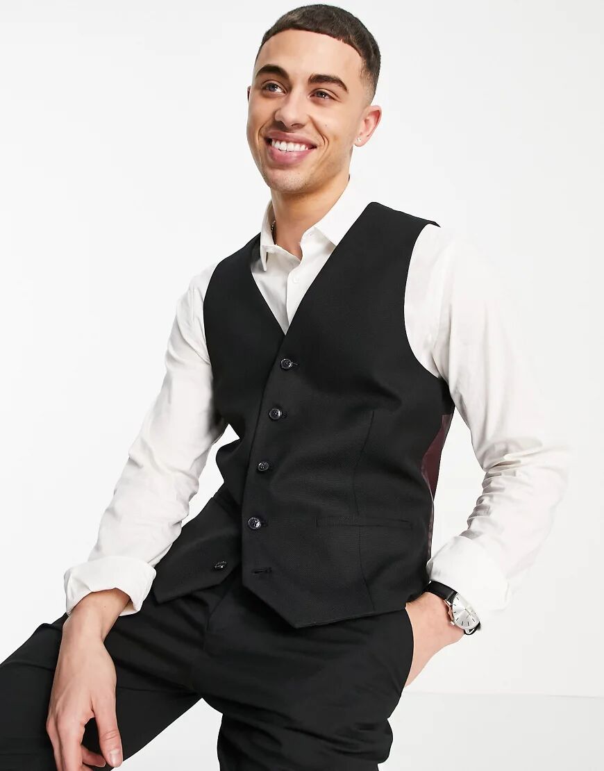 Topman skinny single breasted suit waistcoat in black  Black