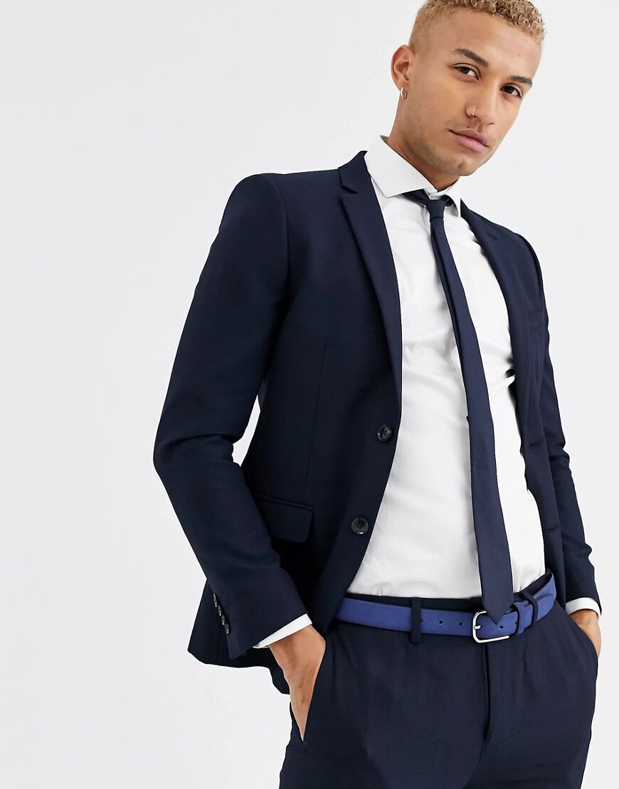 Topman skinny suit jacket in navy-Blue  Blue