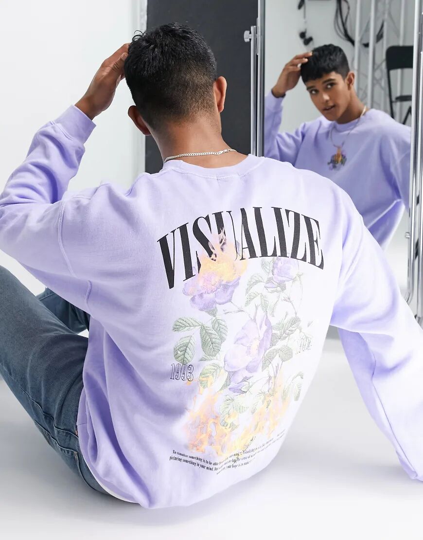 Topman visualize print oversized sweat in lilac-Purple  Purple