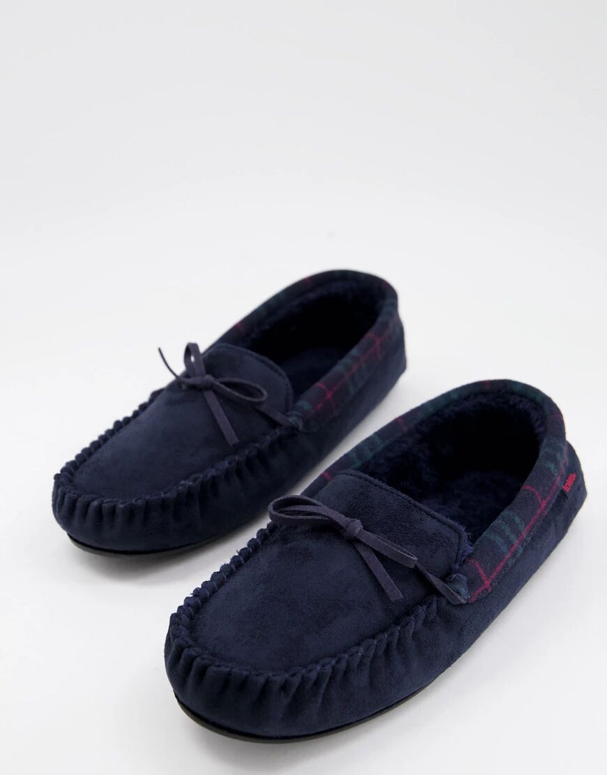 Totes mocasin slipper in navy check  Navy