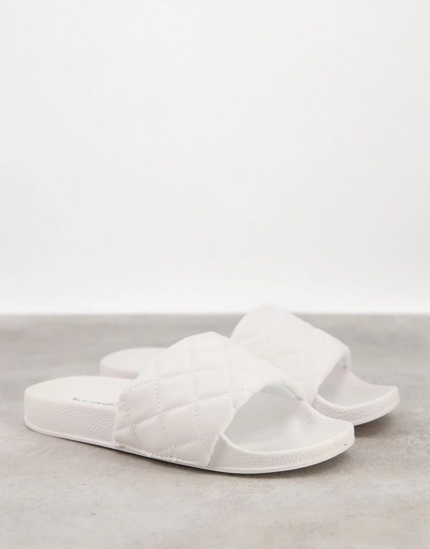 Truffle Collection quilted pool sliders in white  White