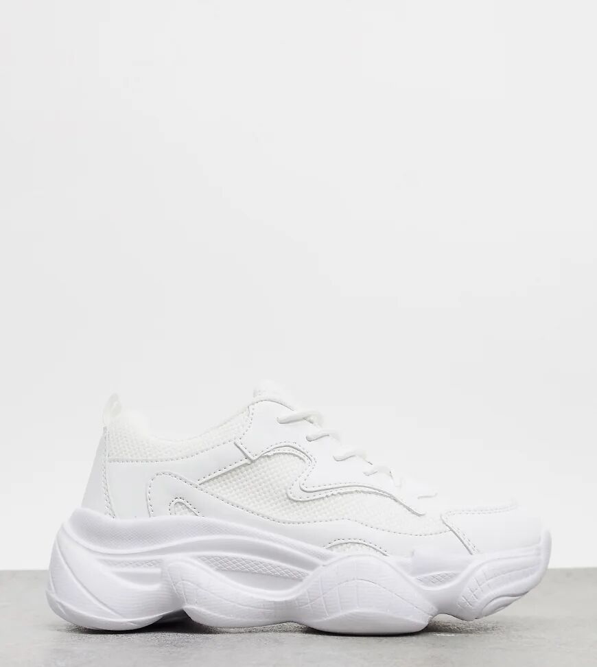 Truffle Collection wide fit chunky trainers in white  White