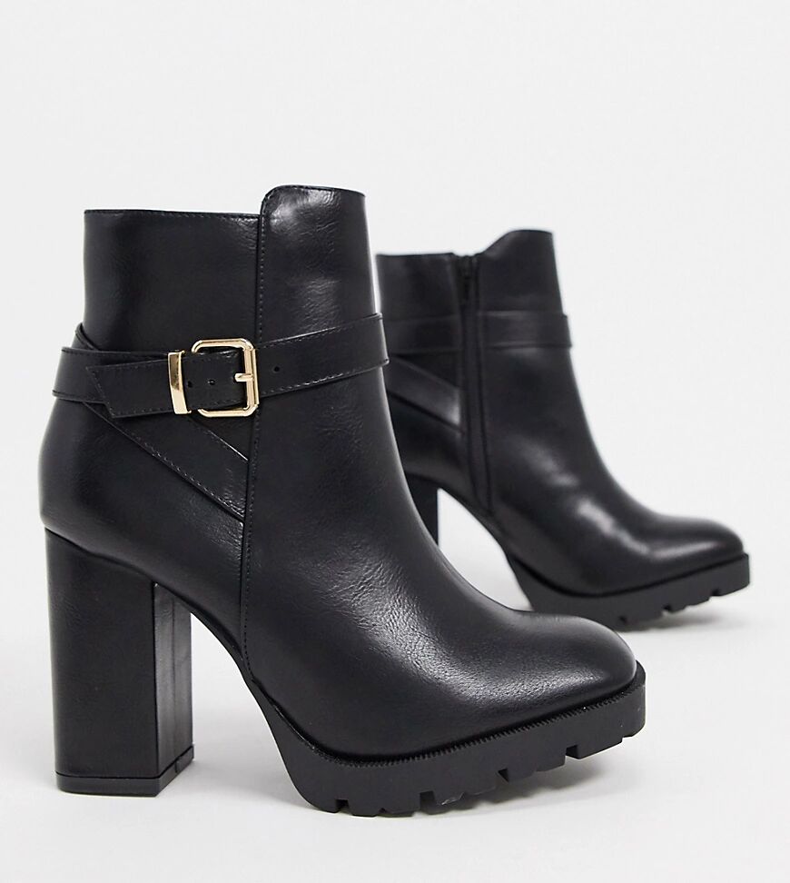 Truffle Collection wide fit heeled boots in black  Black