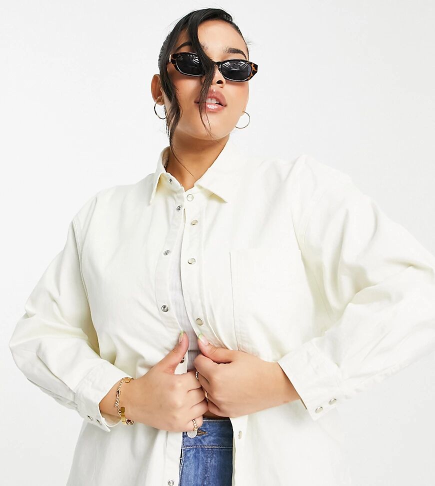 Urban Bliss Plus oversized denim shirt in ecru-White  White