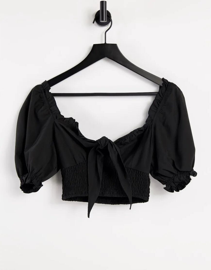 Urban Bliss tie front shirred top in black  Black