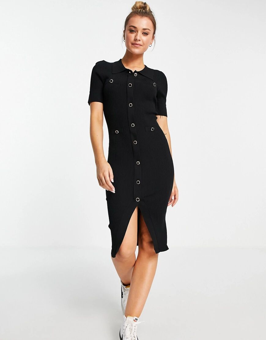 Urban Revivo knitted button down midi dress in black  Black