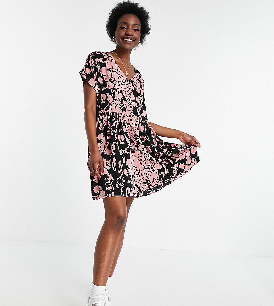 Urban Threads Tall oversized button down smock dress in abstract print-Pink  Pink