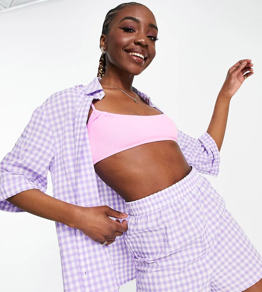 Urban Threads Tall shirt co-ord in lilac gingham-Purple  Purple