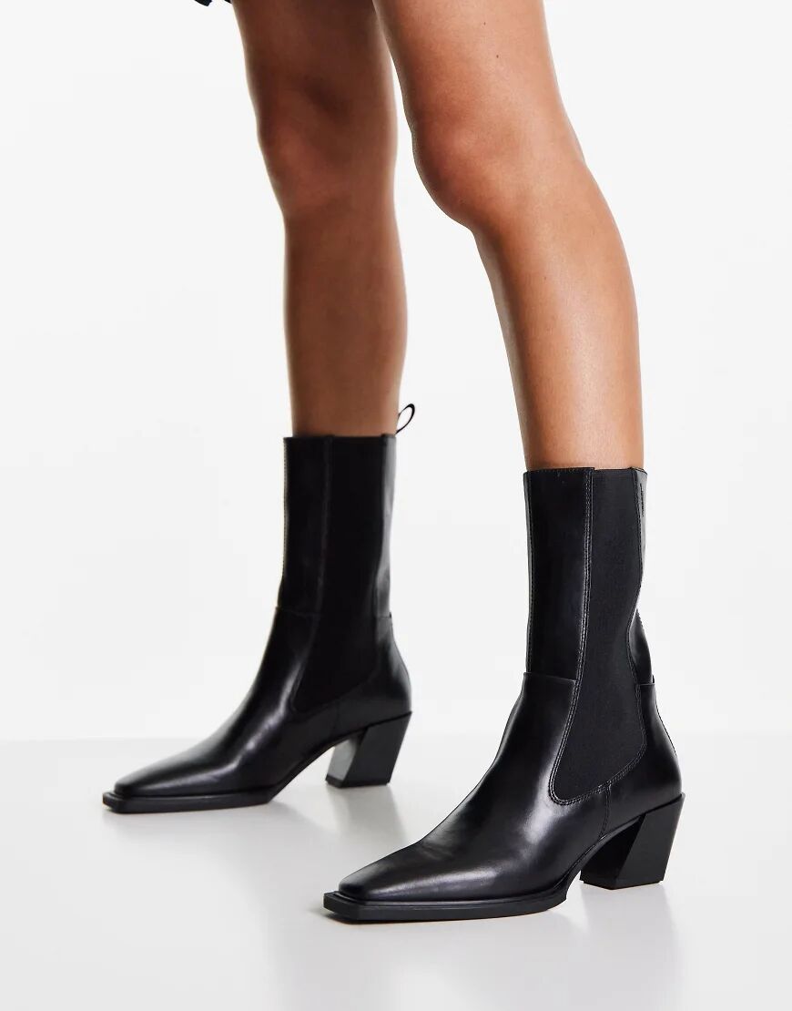 Vagabond Alina mid heeled calf boots in black leather  Black