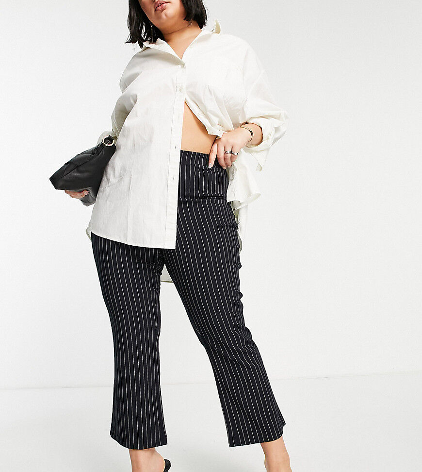 Vero Moda Curve high waisted flared trousers in pinstripe-Multi  Multi