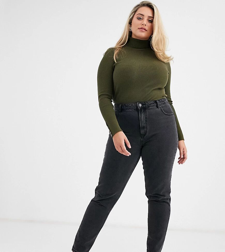 Vero Moda Curve mom jeans with high waist in washed black  Black