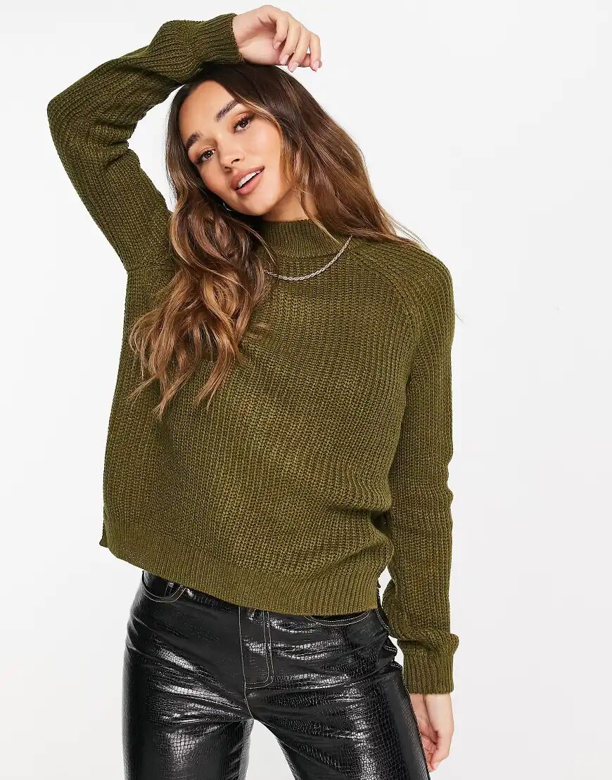 Vero Moda high neck chunky knit jumper in khaki-Green  Green