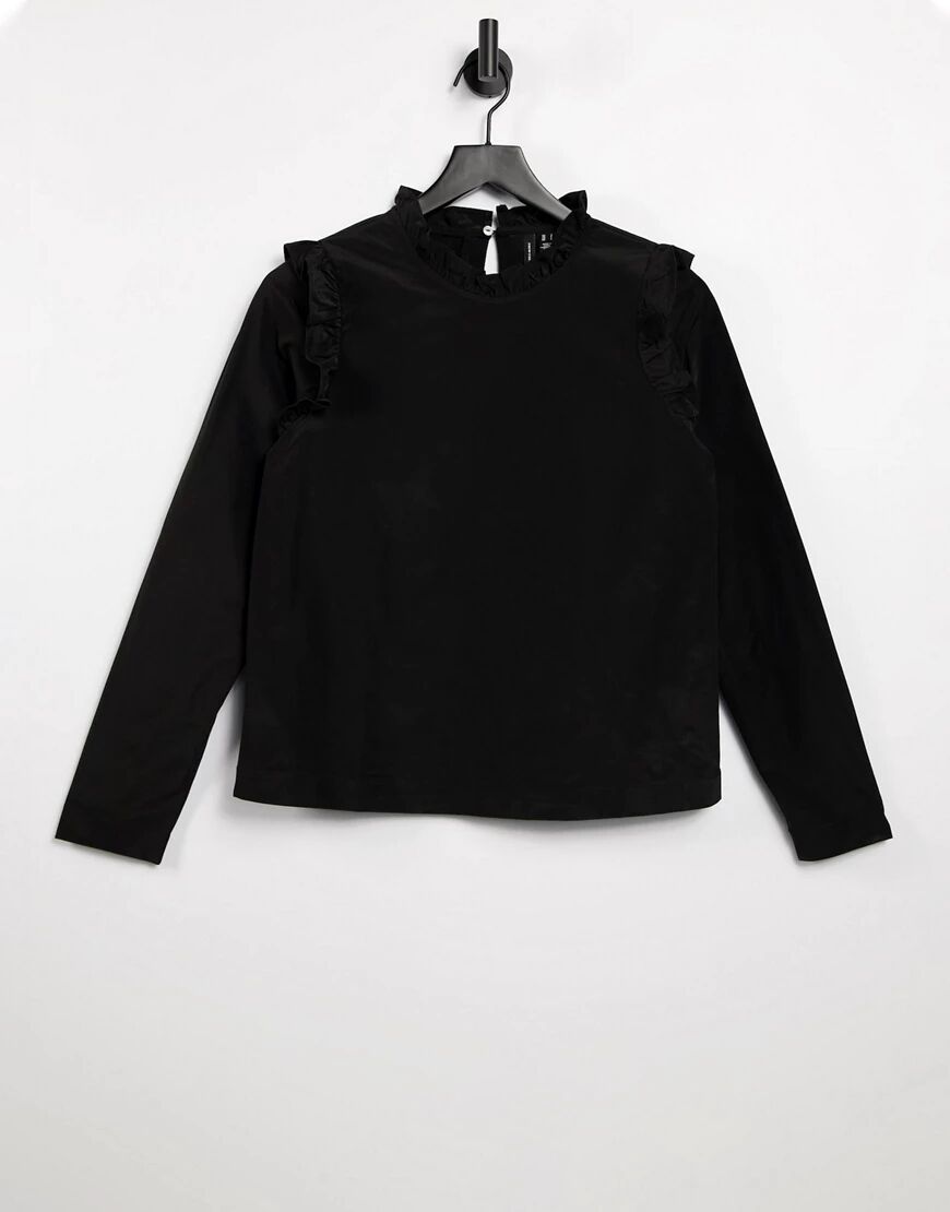 Vero Moda high neck t-shirt with ruffle trims in black  Black