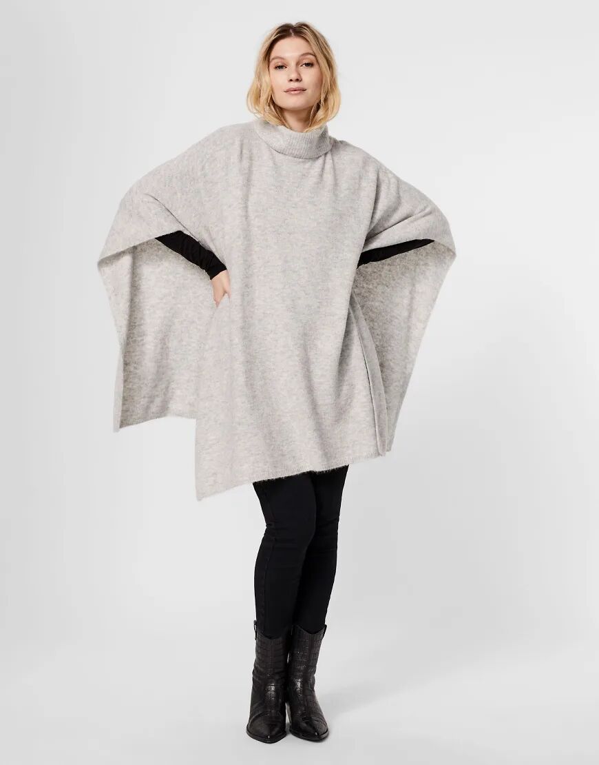 Vero Moda knitted poncho cape jumper with roll neck in light grey  Grey