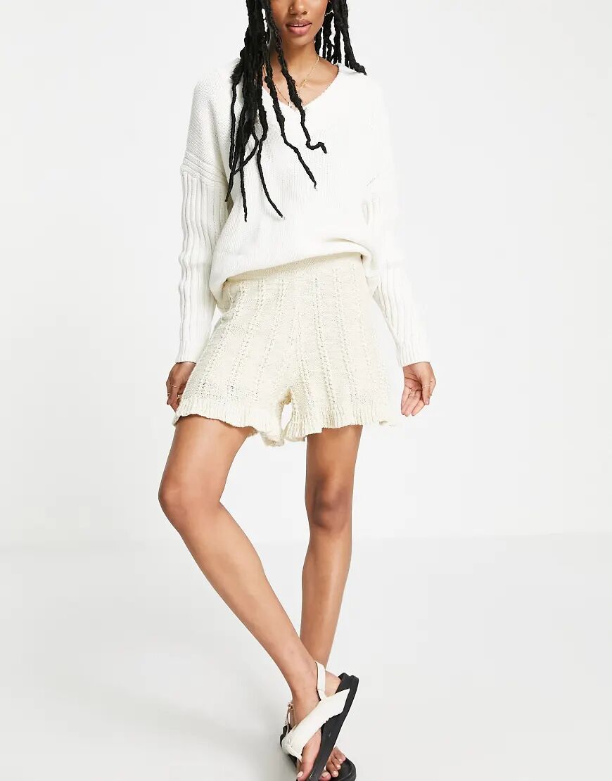 Vero Moda organic cotton blend knitted shorts in cream-White  White