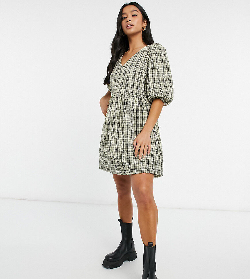 Vero Moda Petite quilted smock mini dress in check print-Multi  Multi