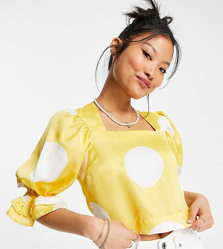 Vero Moda Petite square neck blouse in yellow & white spot-Multi  Multi