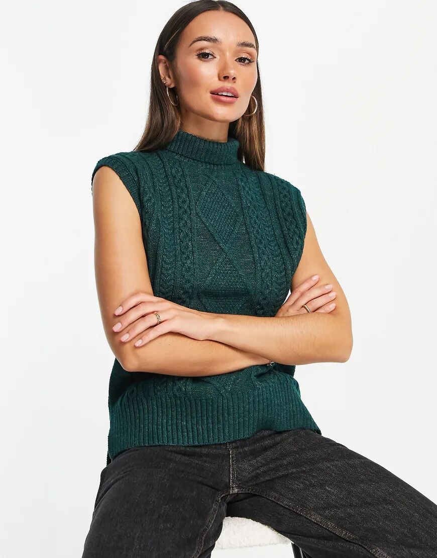 Vero Moda recycled blend cable knit vest in dark green  Green