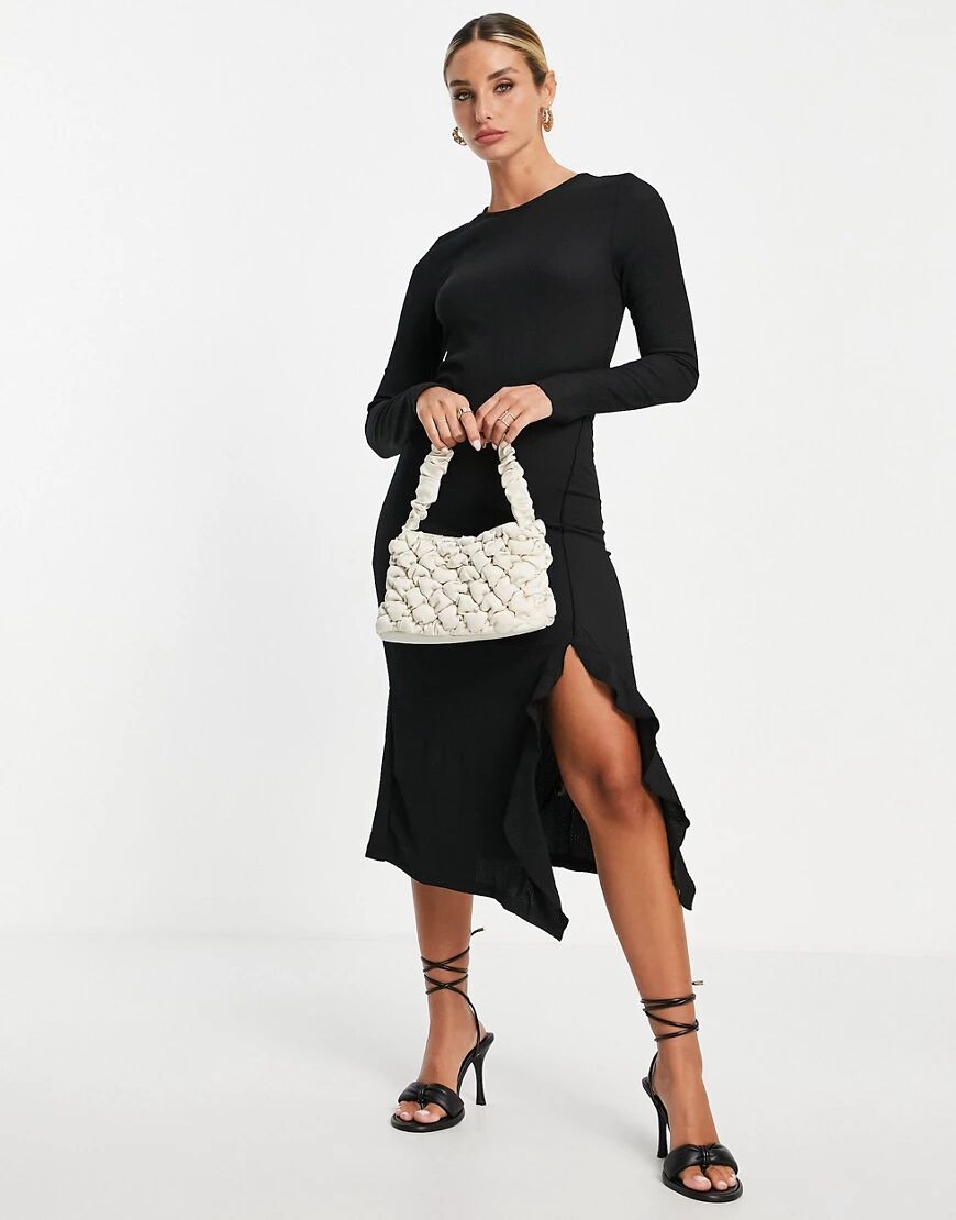 Vero Moda ruffle detail midi dress in black  Black