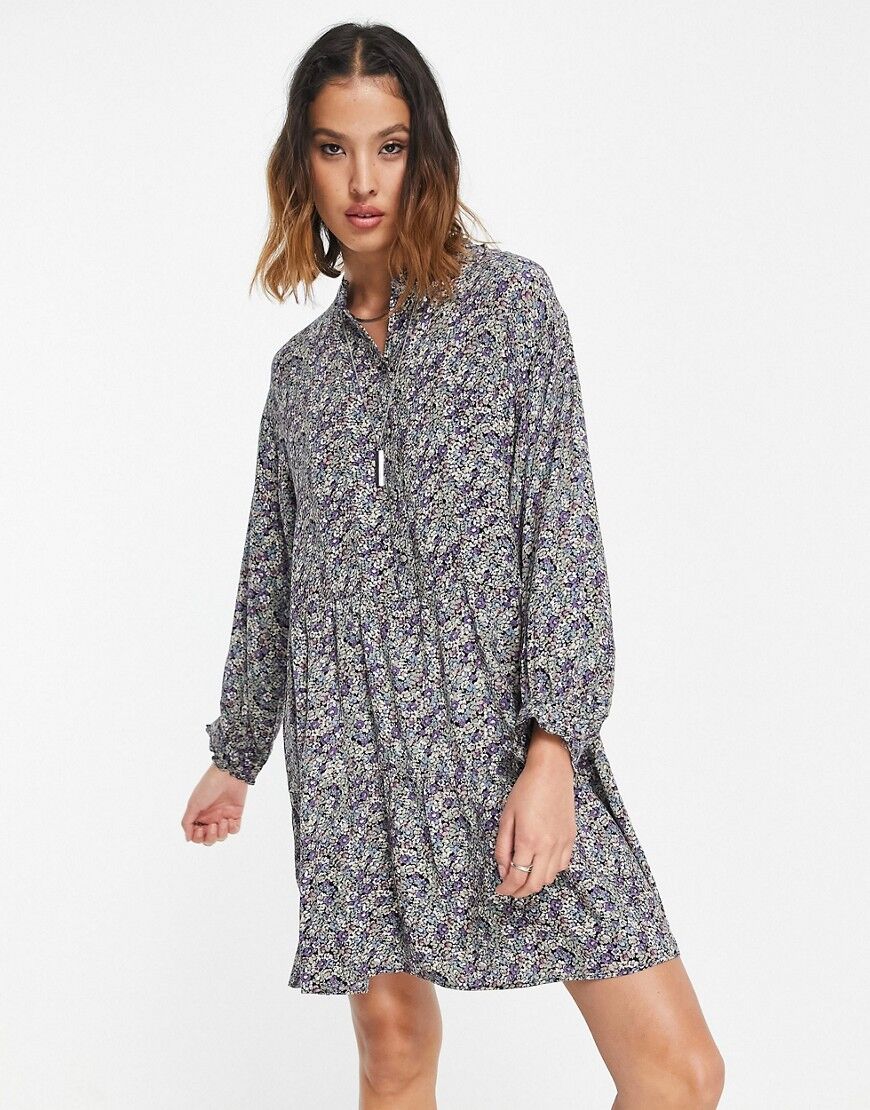 Vero Moda shirt smock dress in print-Black  Black