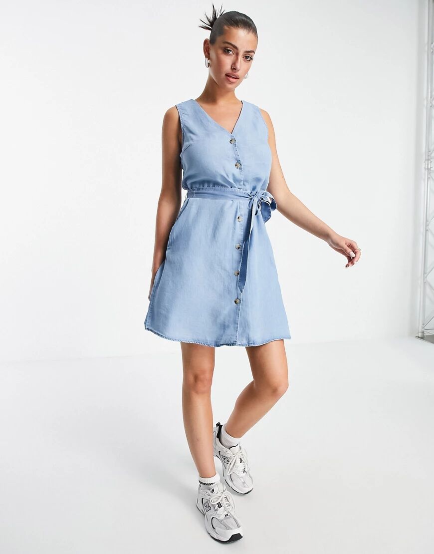 Vero Moda sleeveless belted waist mini dress in blue  Blue