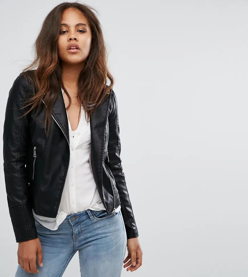 Vero Moda Tall Faux Leather Biker Jacket-Black  Black