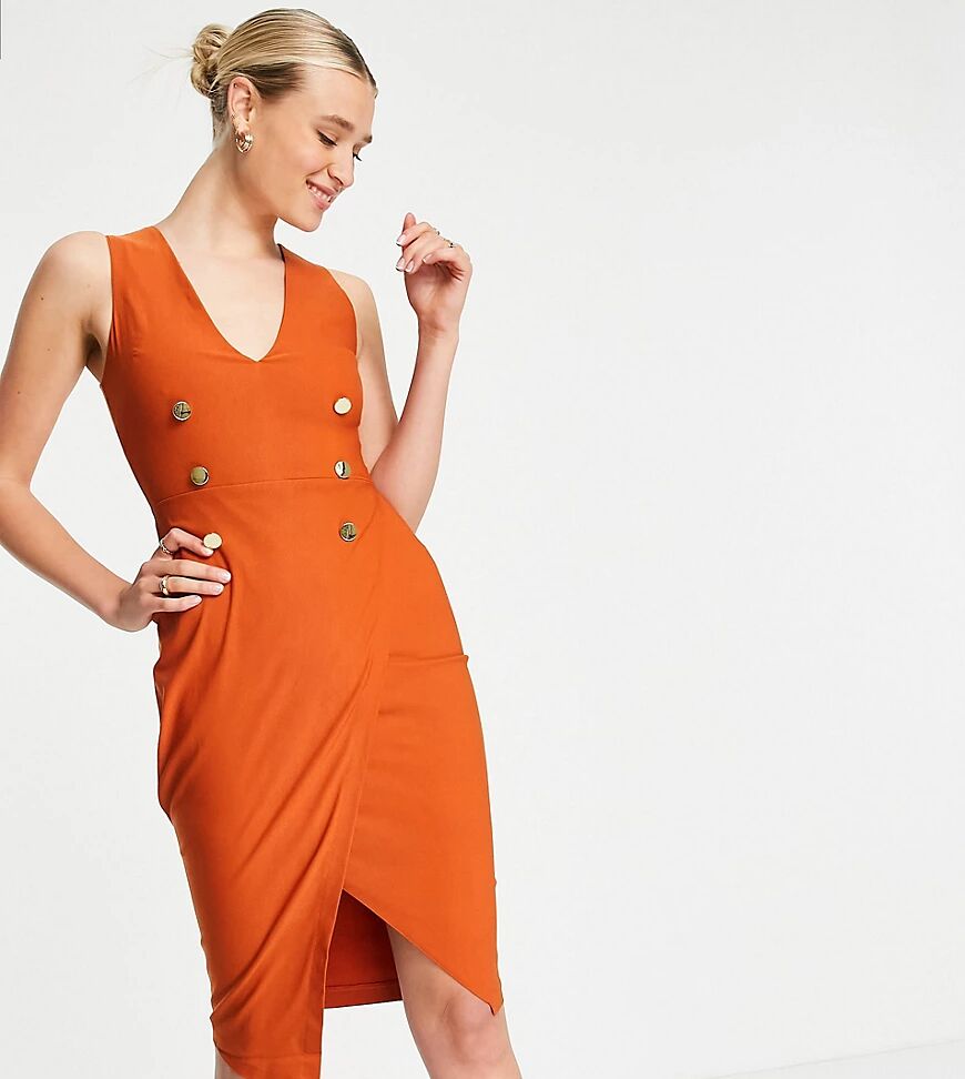 Vesper Tall tuxedo midi dress in rust-Orange  Orange