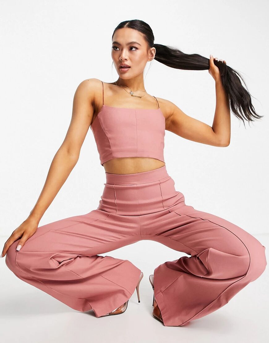 Vesper wide leg trousers with high waist co ord in duty pink  Pink