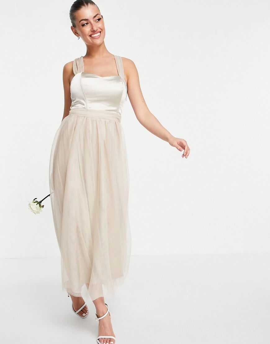 Vila Bridal dress with satin bodice and tuelle skirt in neutral-Grey  Grey