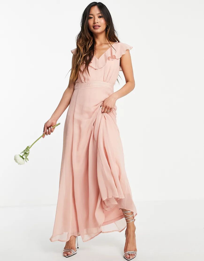 Vila Bridesmaid maxi dress with frill detail in pink  Pink