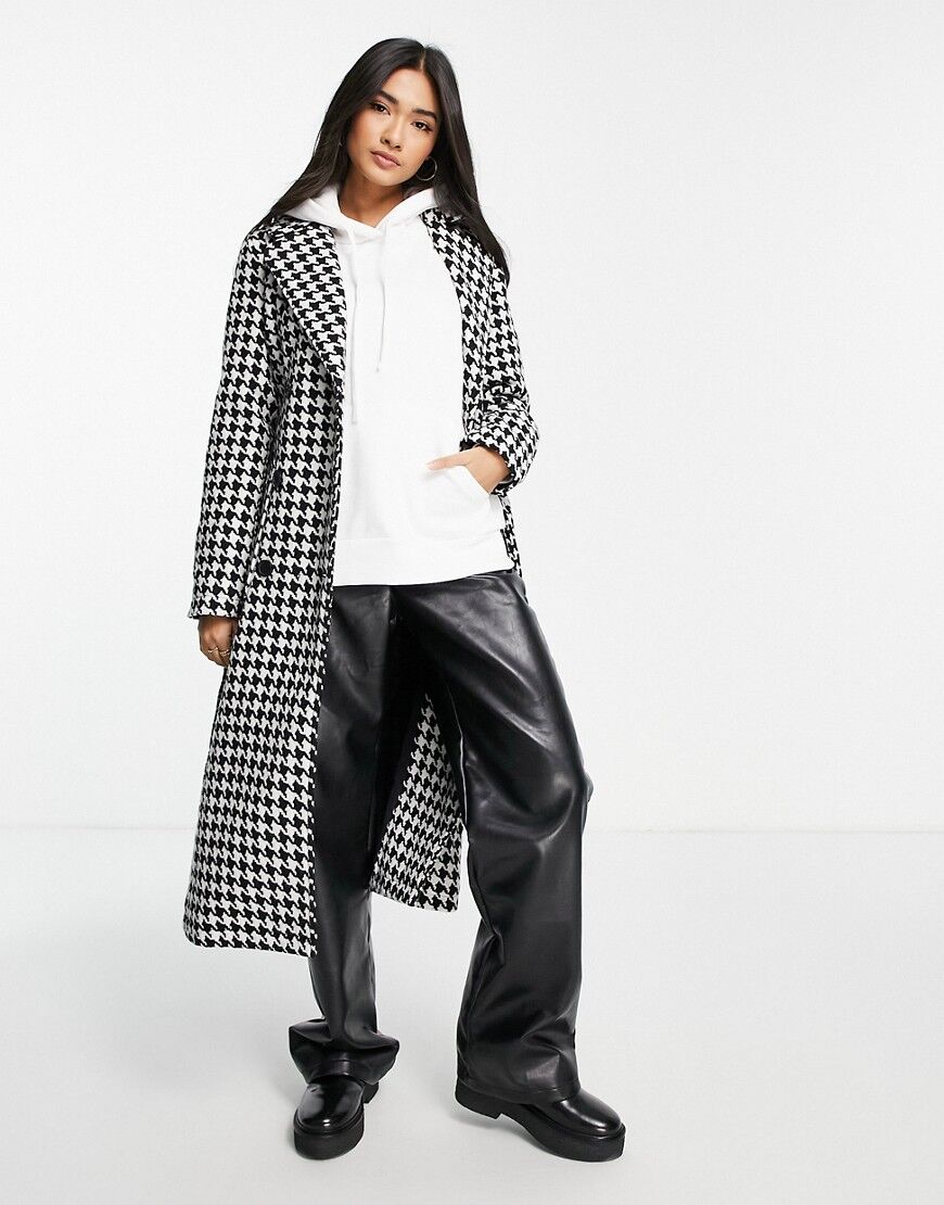 Vila double breasted coat with tie waist in houndstooth-Multi  Multi