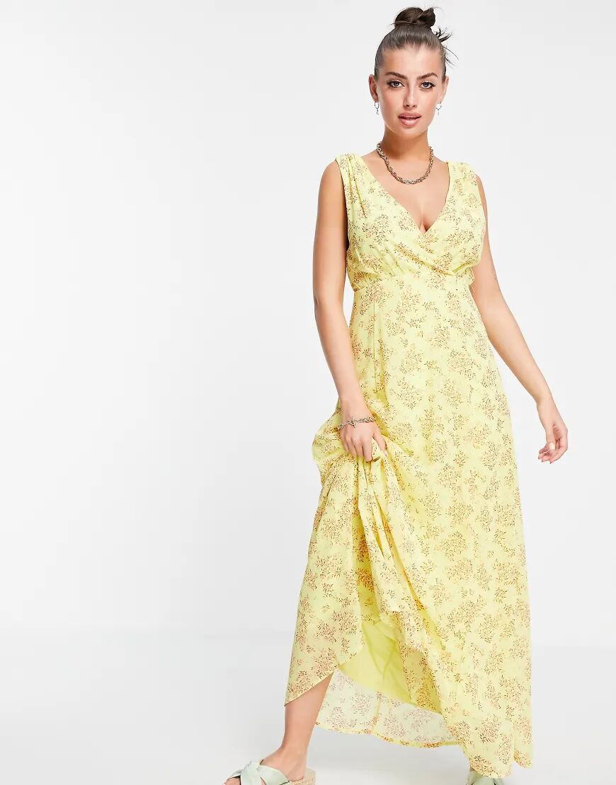 Vila maxi dress with wrap front detail in yellow floral-Multi  Multi