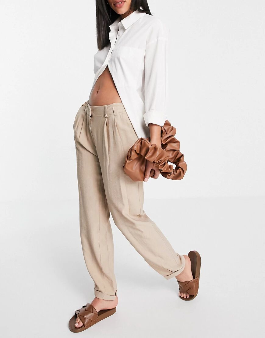 Vila tapered leg trousers in beige-Neutral  Neutral