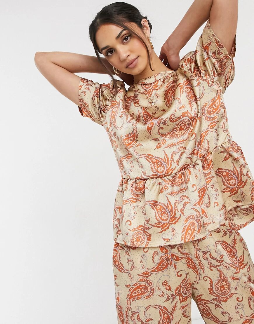 Vila top co-ord with sleeve detail in silky paisley print-Multi  Multi