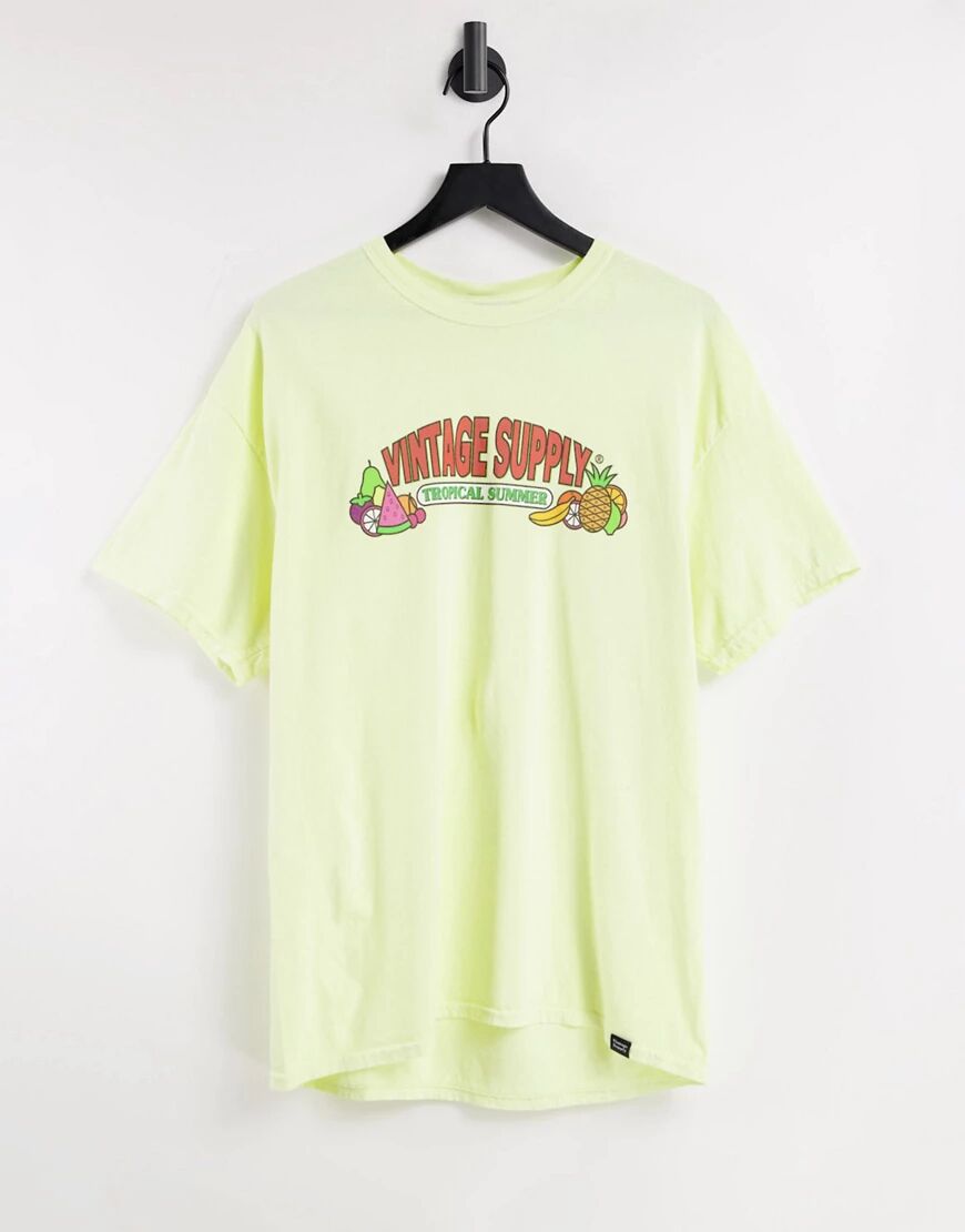 Vintage Supply tropical summer print t-shirt in yellow  Yellow