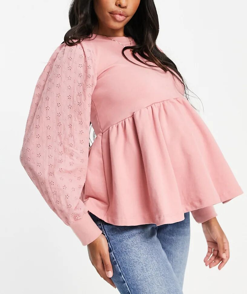 Violet Romance Maternity pephem sweatshirt with broderie sleeves in pink  Pink