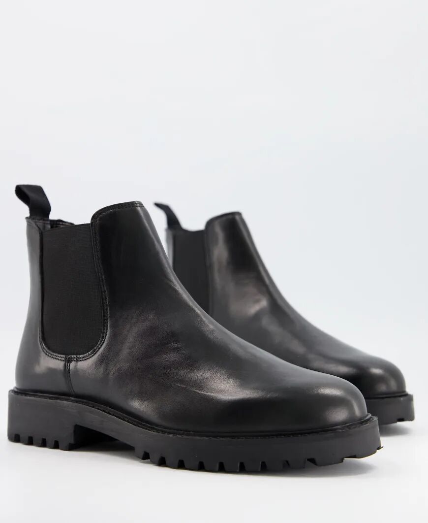 Walk London sean chunky chelsea boots in black leather  Black