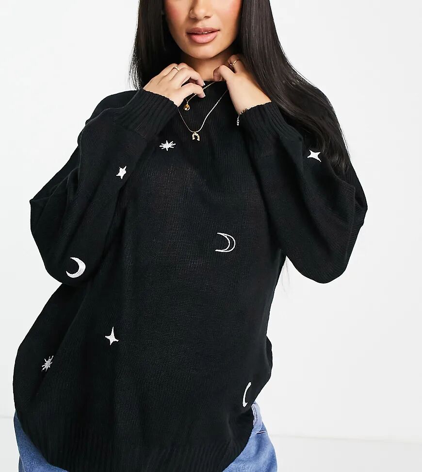 Wednesday's Girl Maternity jumper with celestial embroidery-Black  Black