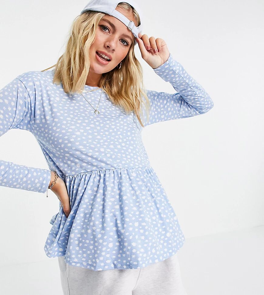 Wednesday's Girl Maternity relaxed smock top with peplum hem in smudge spot-Blue  Blue