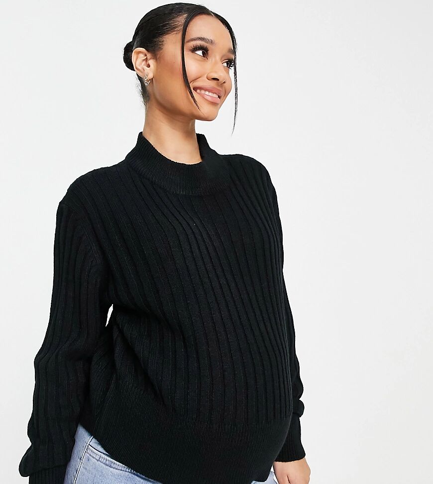 Wednesday's Girl Maternity ultimate relaxed jumper in rib knit-Black  Black