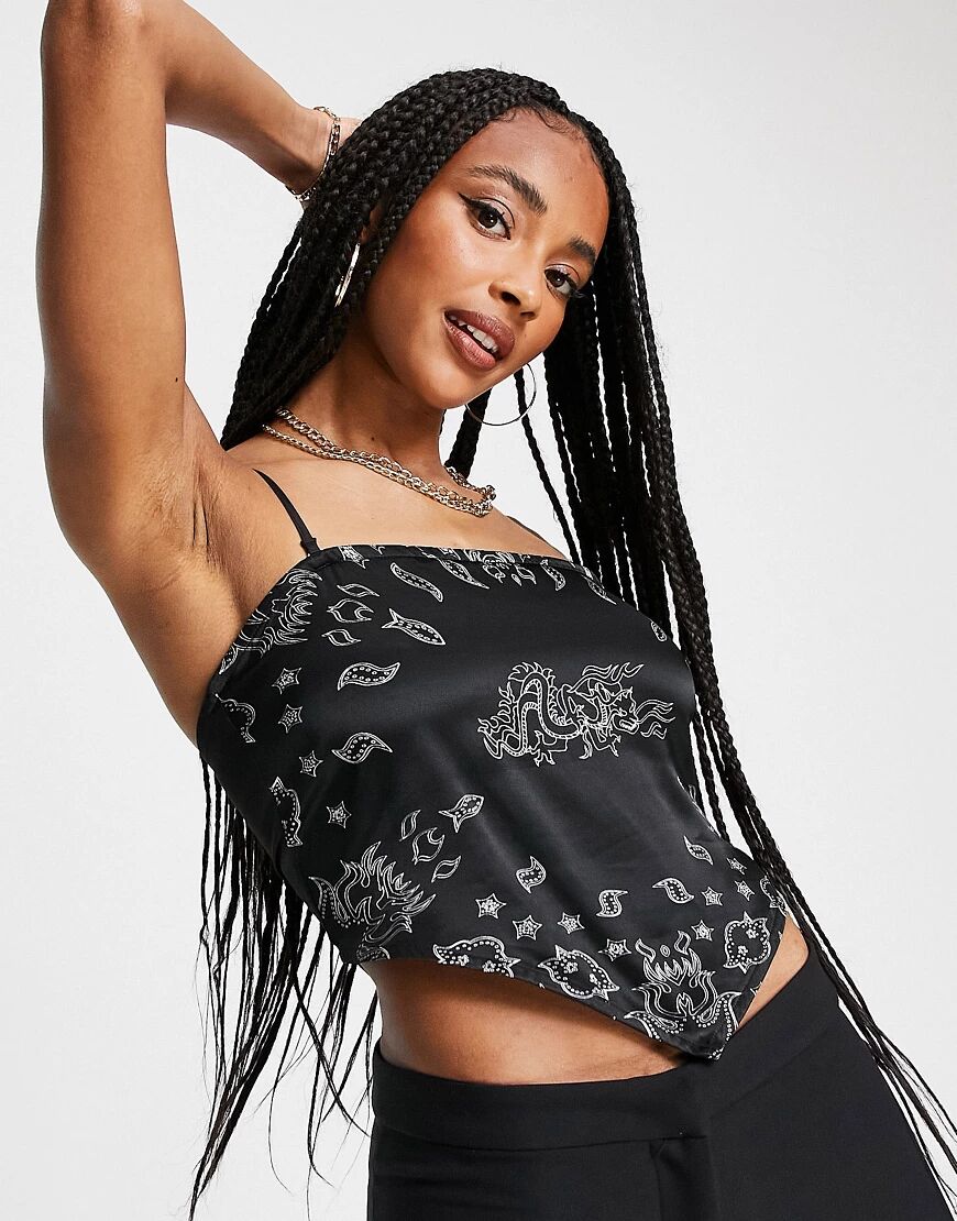 Weekday Armelle scarf top with tie back in black bandana print  Black