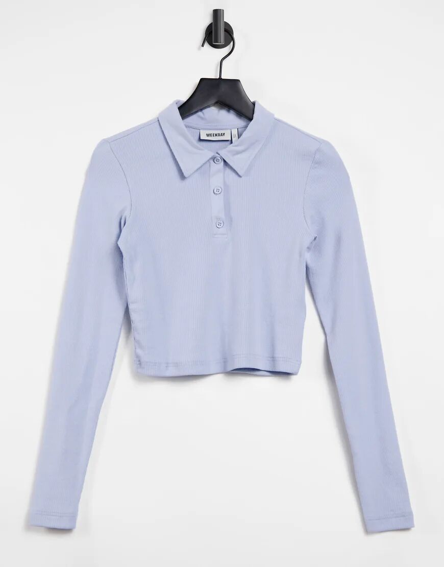 Weekday Erin organic cotton long sleeve polo shirt in blue  Blue