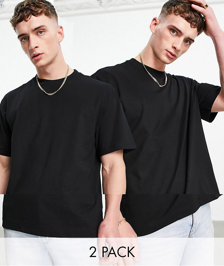 Weekday oversized t-shirt 2-pack in black  Black