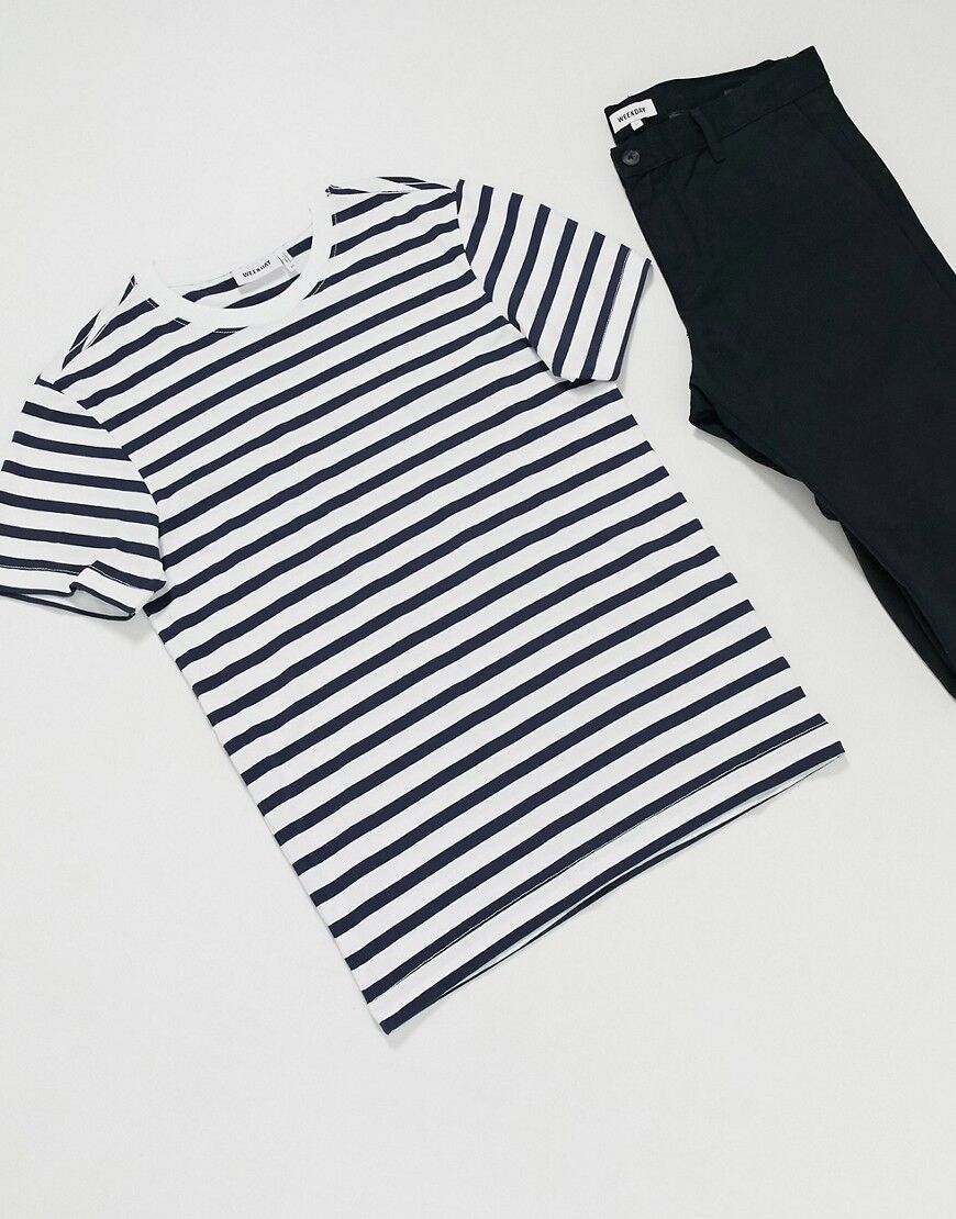 Weekday standard striped t-shirt in navy  Navy