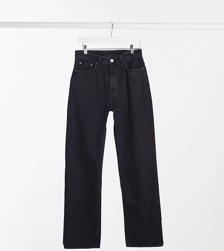 Weekday voyage organic cotton high waist straight leg button front jeans in black  Black