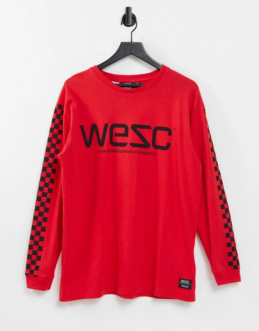 WESC Mason checkerboard long sleeve t-shirt-Red  Red