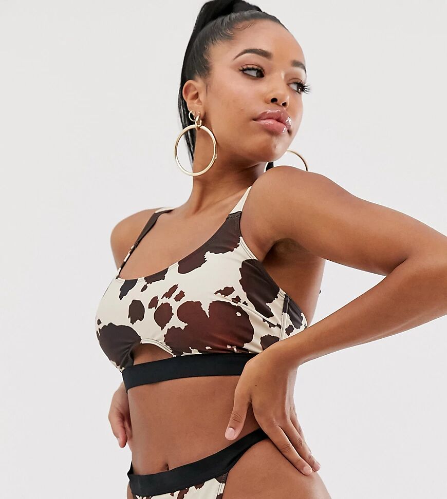 Wolf & Whistle Fuller Bust Exclusive Eco cut out crop bikini top in cow print D - F Cup-Orange  Orange