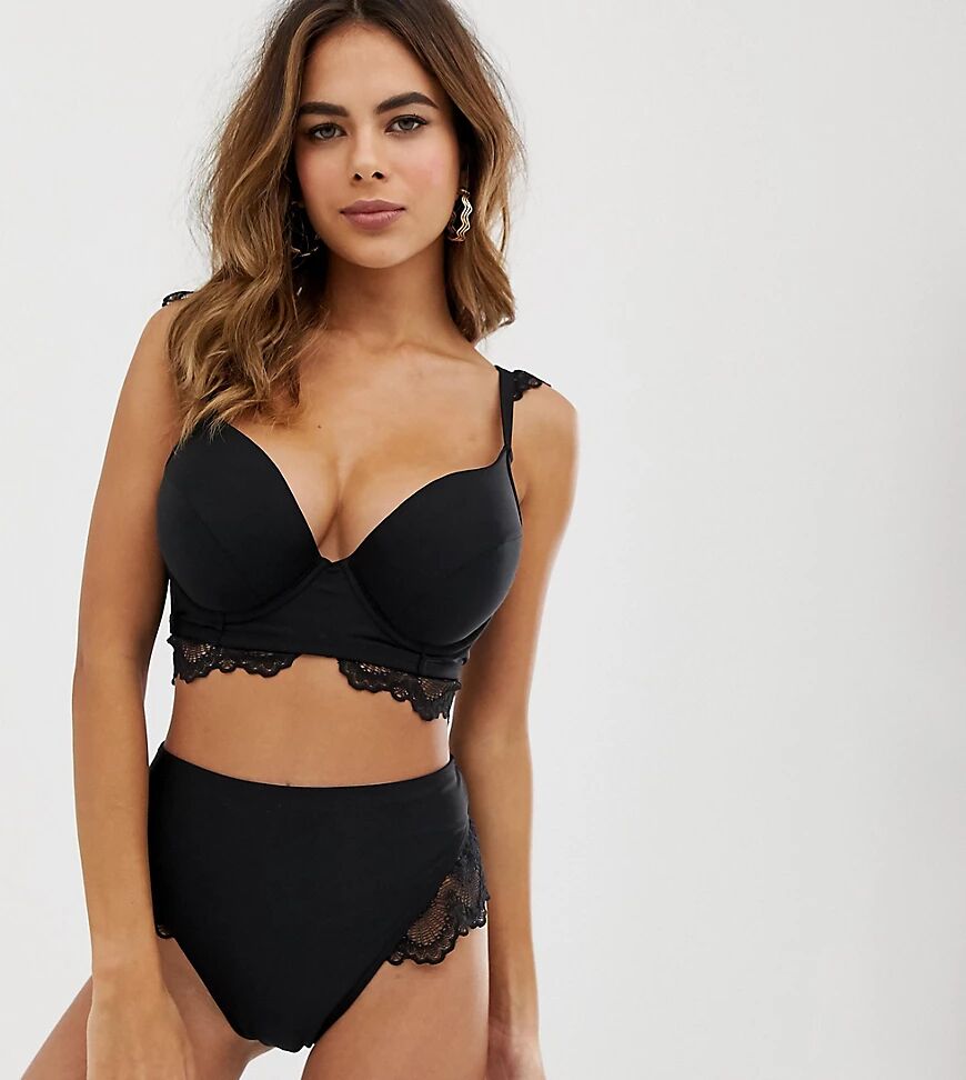 Wolf & Whistle Fuller Bust Exclusive lace high waist bikini bottom in black  Black