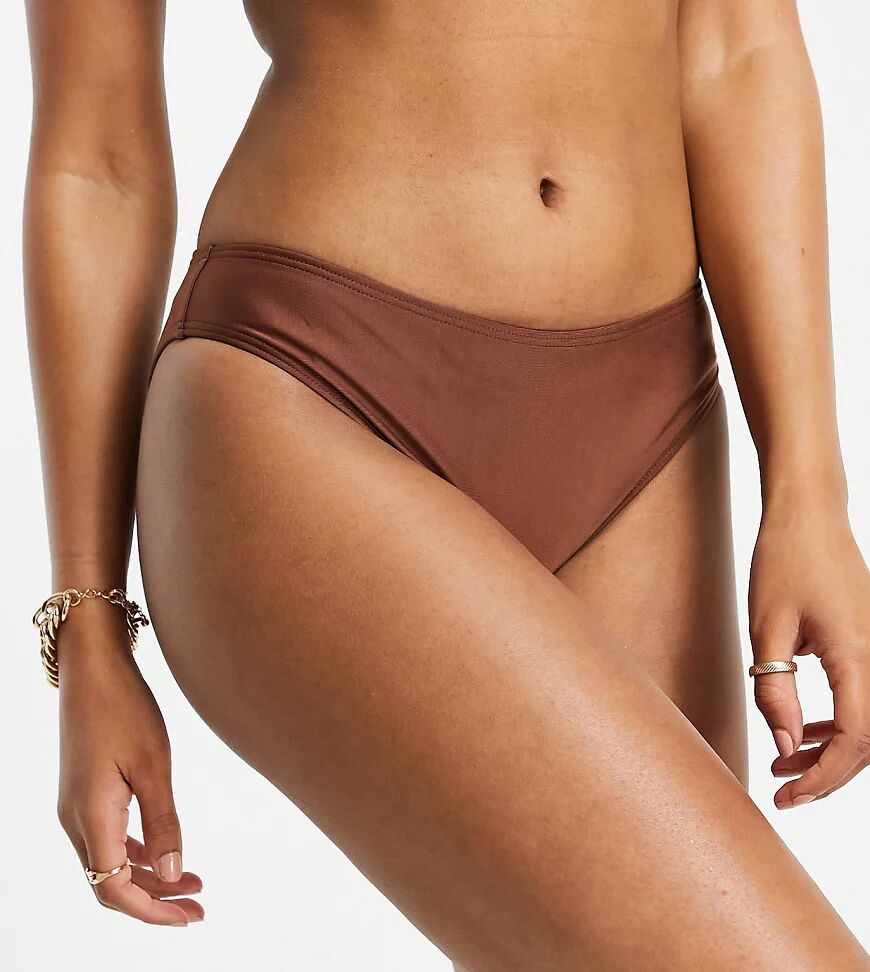 Wolf & Whistle Fuller Bust Exclusive V high leg bikini bottom in chocolate-Brown  Brown