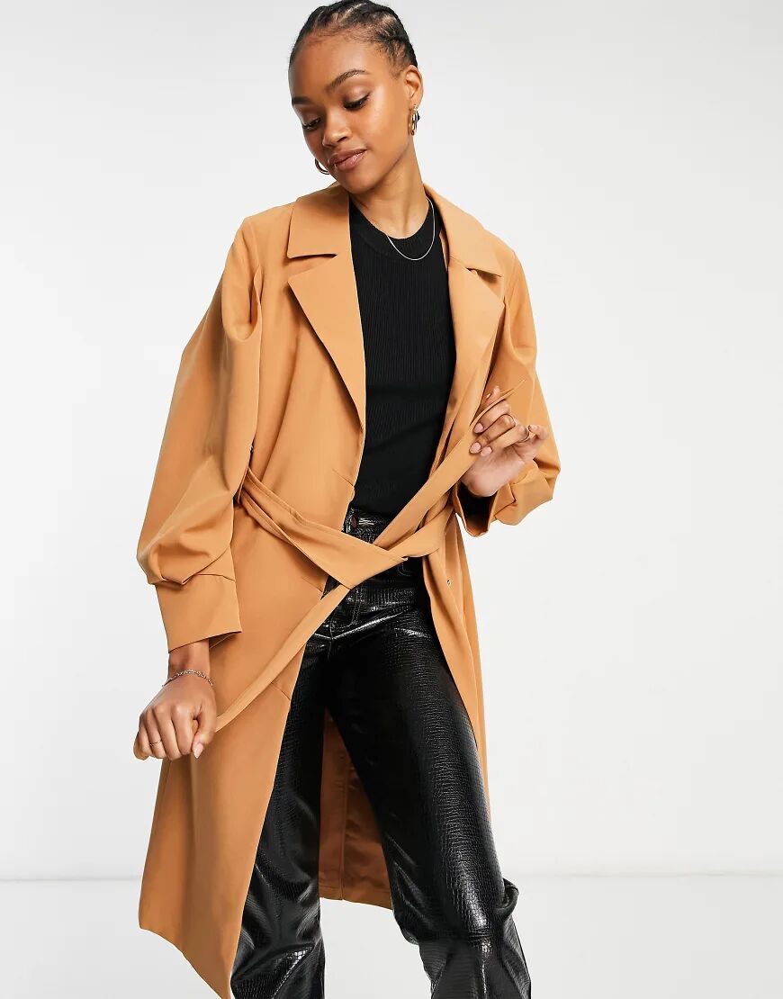 Y.A.S formal coat with tie waist and volume sleeve in lion-Orange  Orange